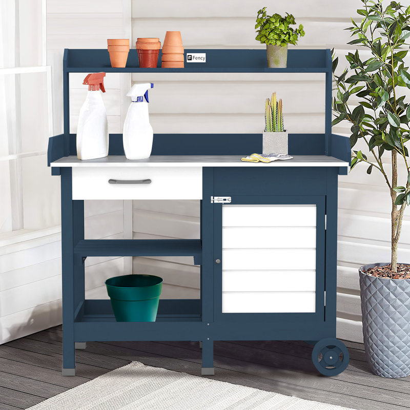 Fency Wooden Outdoor Garden Potting Bench On Wheels & Reviews Wayfair